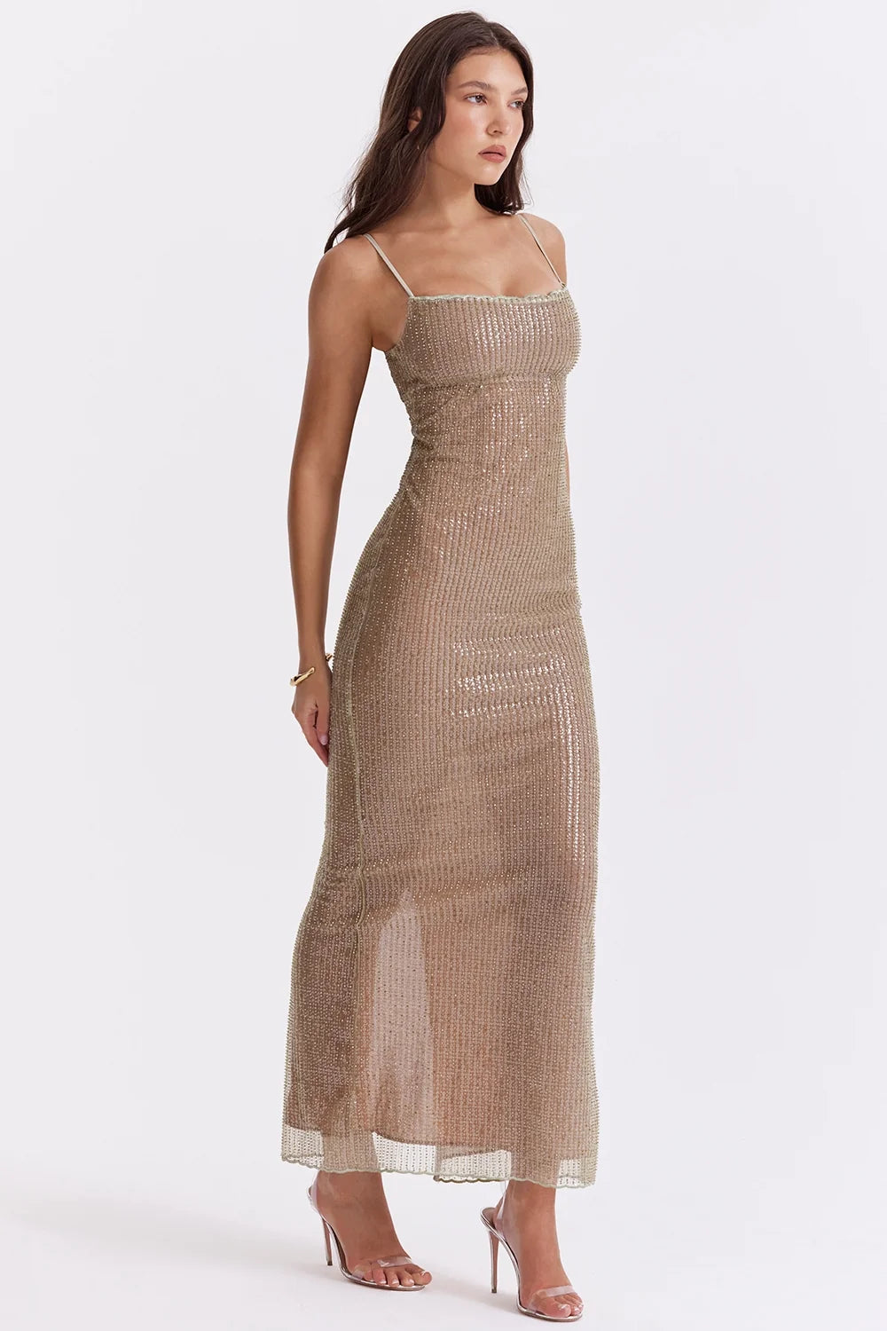 cafe au lait beaded maxi dress limited edition