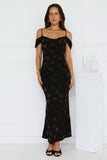 Petal Kiss Off Shoulder Maxi Dress Black