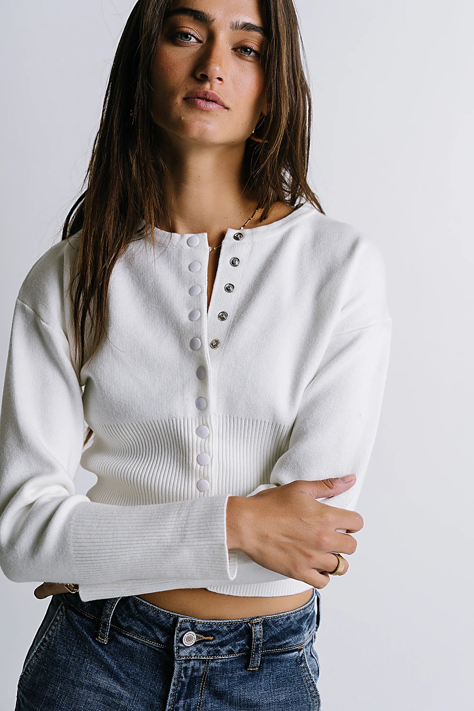 Julia Ribbed Cardigan in Cream
