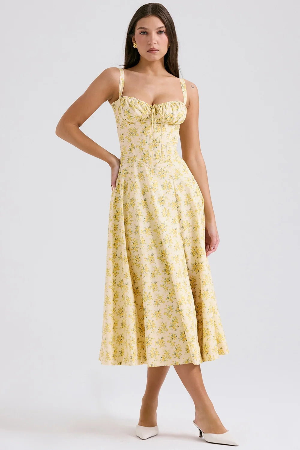 buttercup vintage floral print cotton bustier sundress