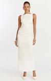 Liora Midi Dress Boat Neck Side Twist Strap Midi Dress in Ivory