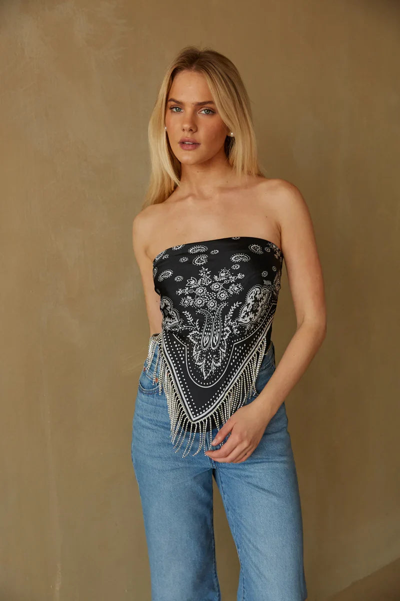 Dolly Rhinestone Fringe Bandana Top