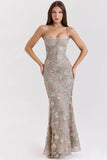silver embellished beaded corset maxi dress