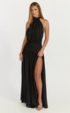 Lila Maxi Dress Backless High Neck Halter Dress in Black