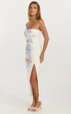 Astra Midi Dress Strapless Split Leg Column Dress in Astra Posey Floral Print
