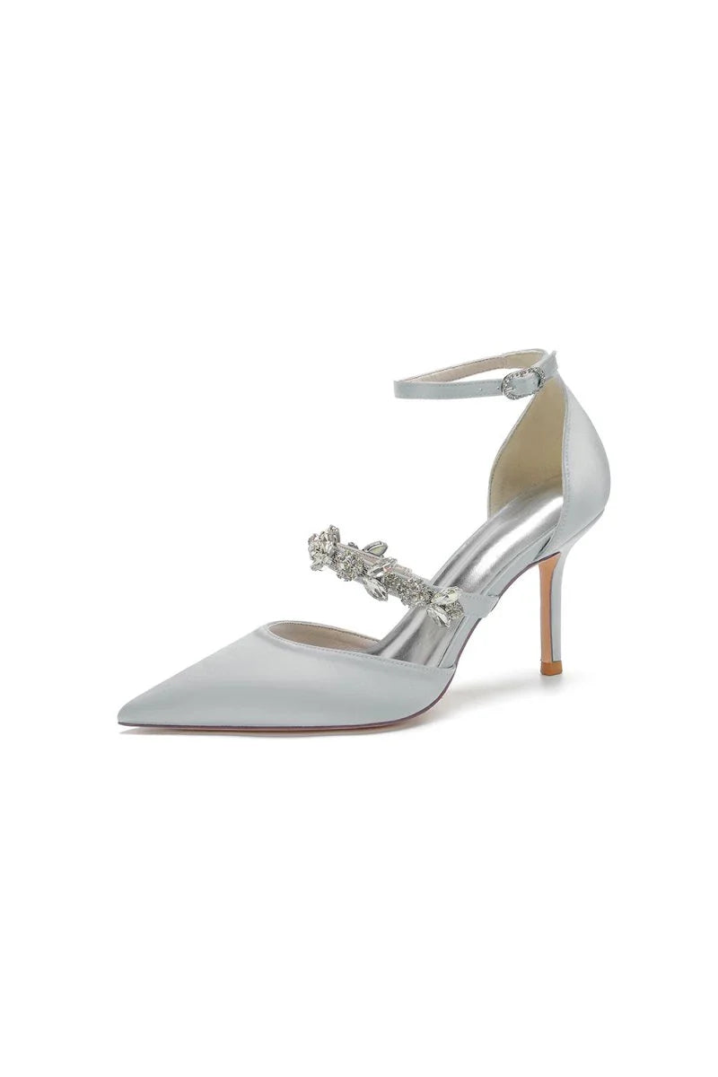 Satin High Heels with Rhinestone Strap