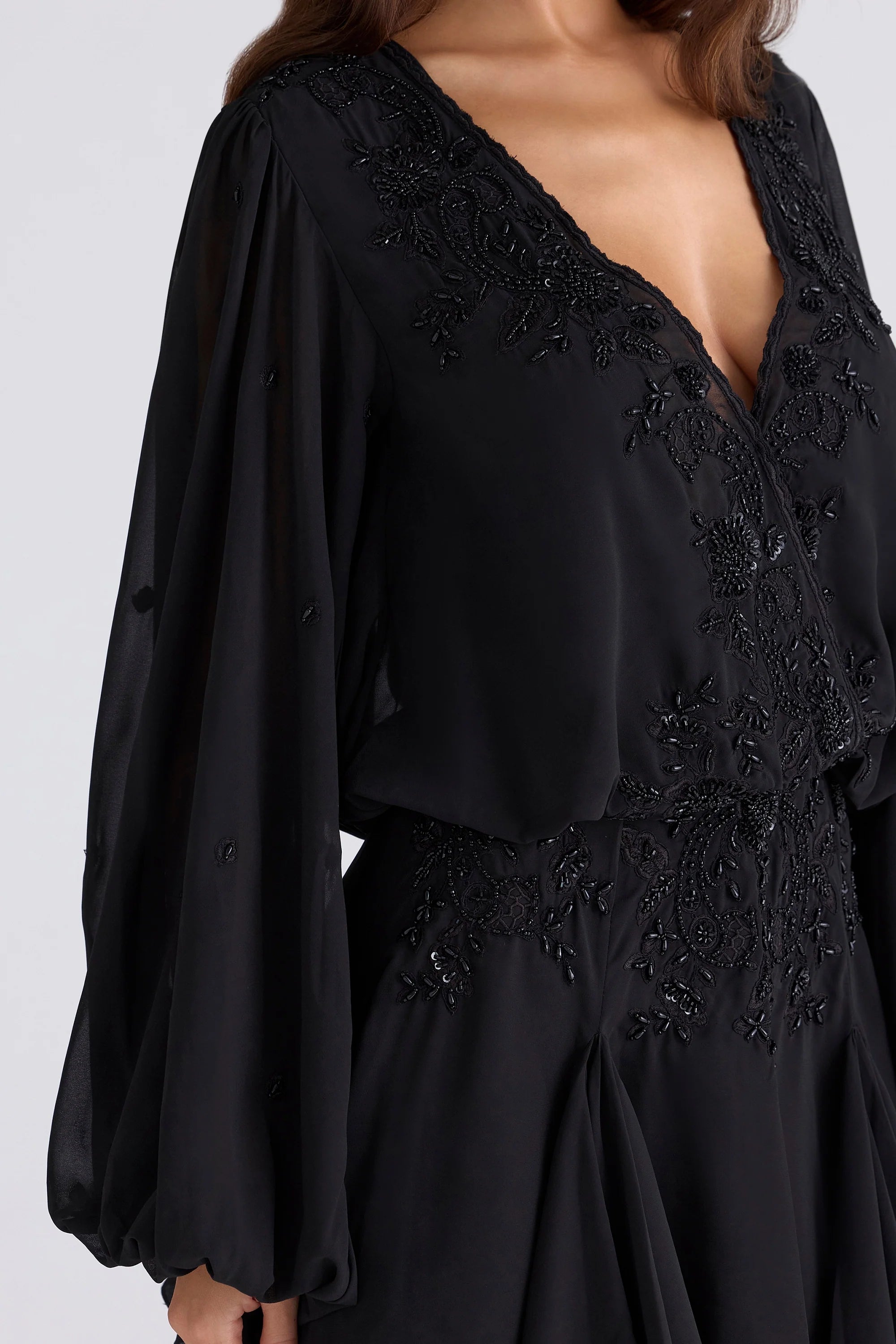black hand beaded georgette mini dress limited edition