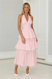 Twinkle Into Night Tulle Halter Maxi Dress Pink