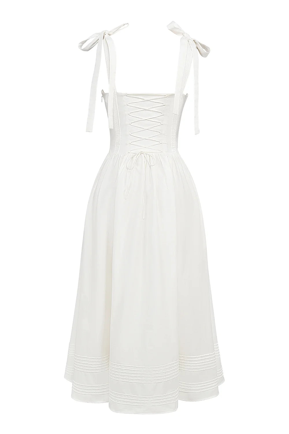white pin tuck cotton midi sundress