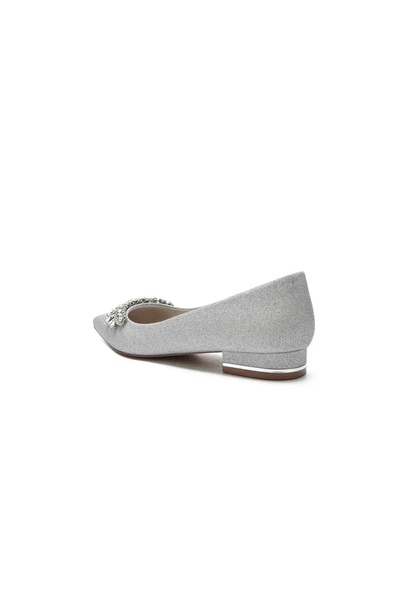 Pointed Toe Glitter Low Heels With Rhinestone