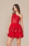 CHRISTIE MINI DRESS RED ONE SHOULDER TIERED SHORT DRESS