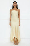Masquerade Energy One Shoulder Satin Maxi Dress Yellow