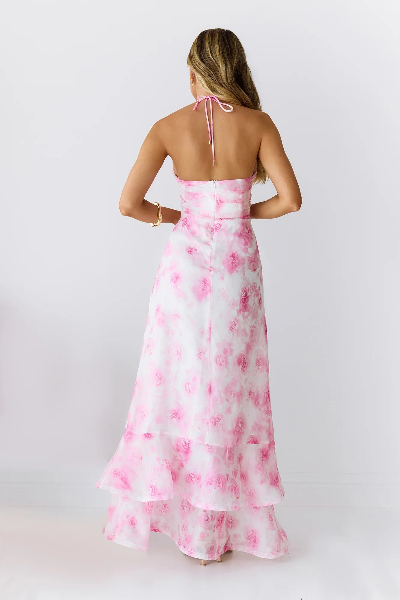 Strawberry Pop Halter Maxi Dress Pink