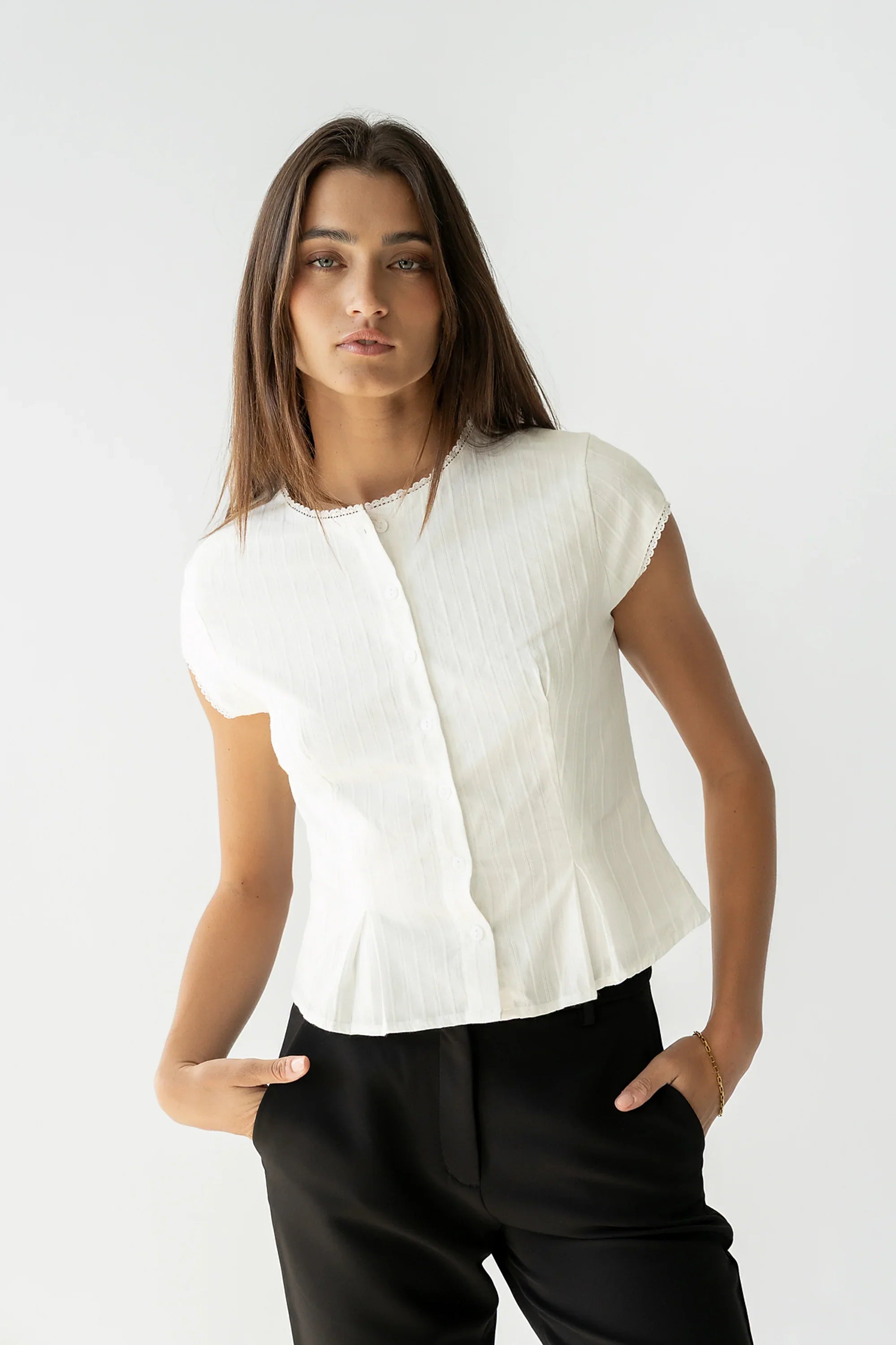 Rumi Button Front Blouse in White