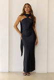 Orchid Dusk Polka Dot Satin Maxi Dress Black