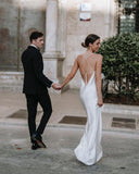 Charming Sheath Silk Satin Wedding Dresses with Slit