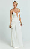 Hathaway Maxi Dress U Shaped Neck Pleated Dress in Ivory