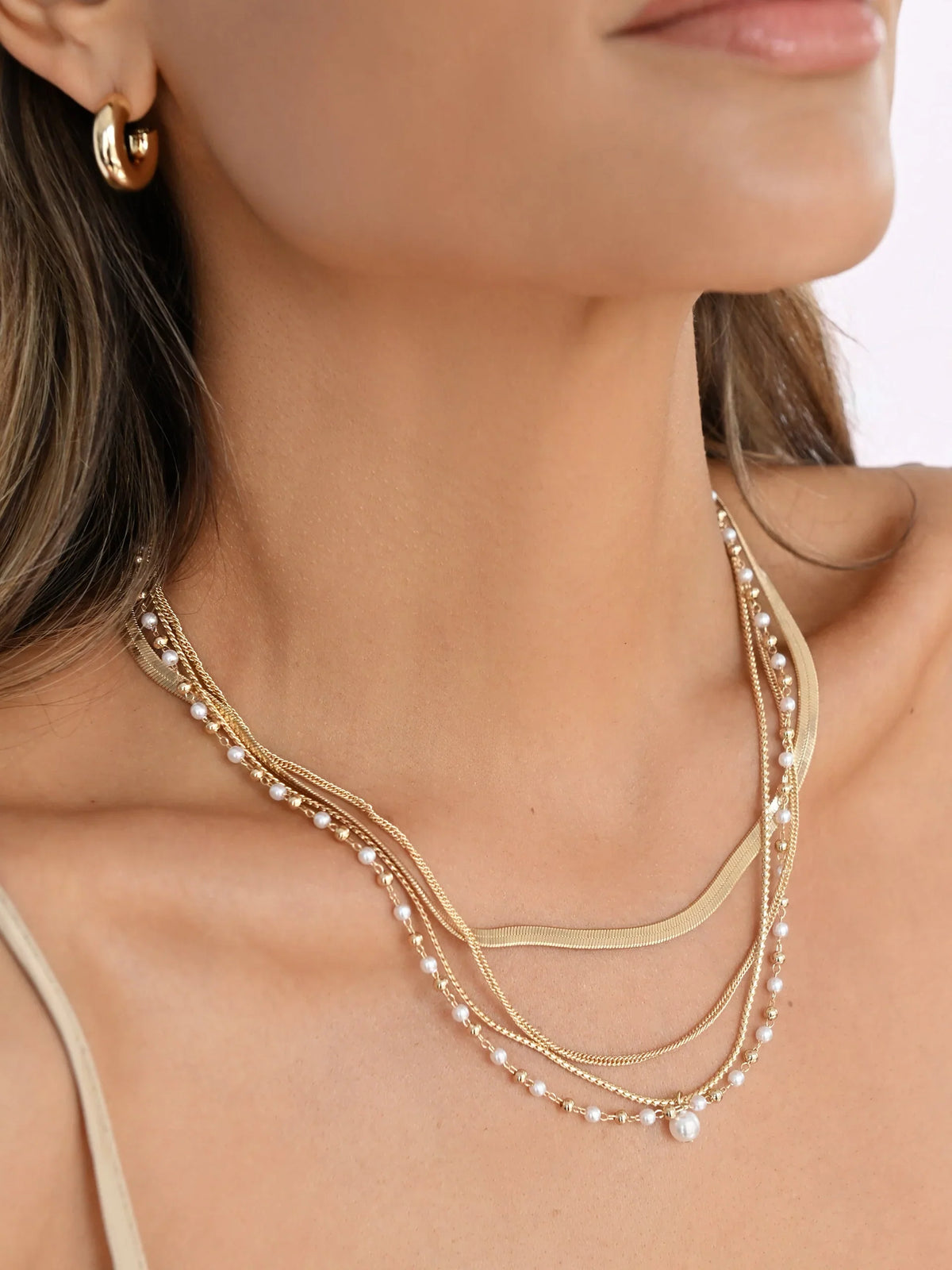 All the Chains Pearl Layered Necklace