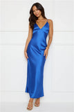 Chic Fit Slip Satin Maxi Dress Cobalt