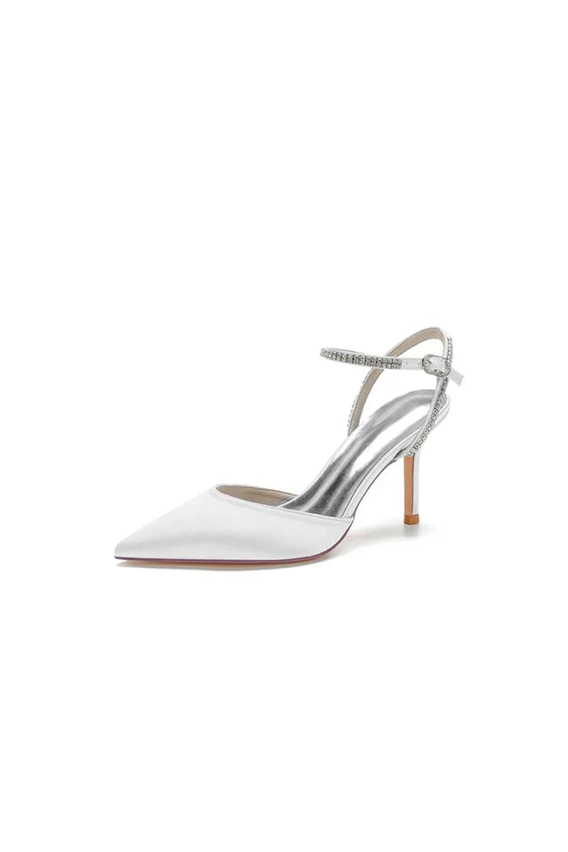 Party Crystal Strap Pointed Toe Satin Stiletto Heels
