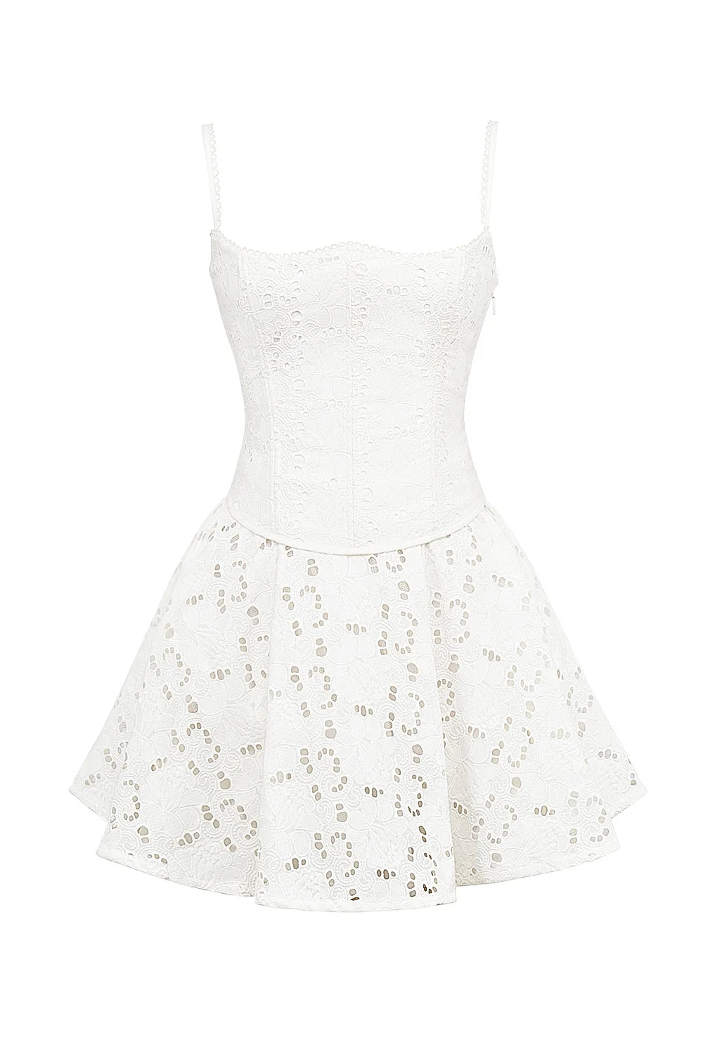 white broderie anglais mini dress