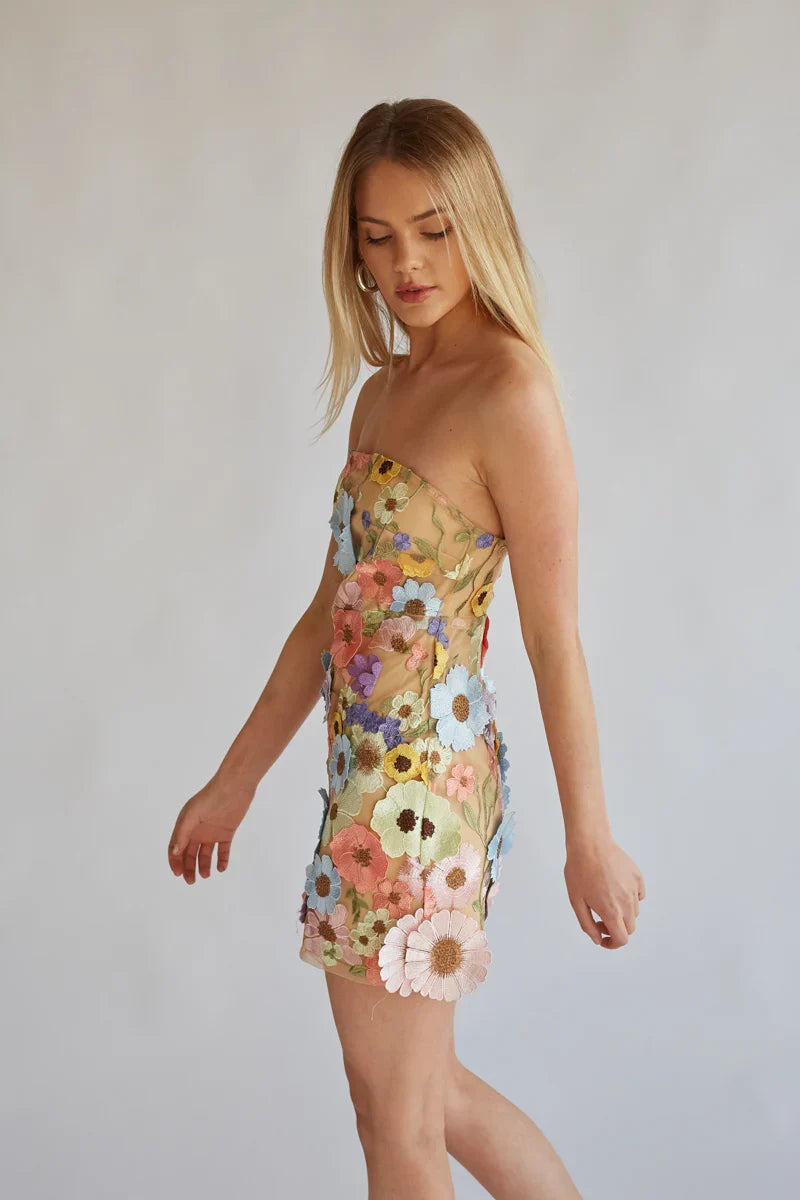 Candice Strapless Floral Lace Mini Dress