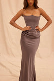 smoke strapless corset maxi dress