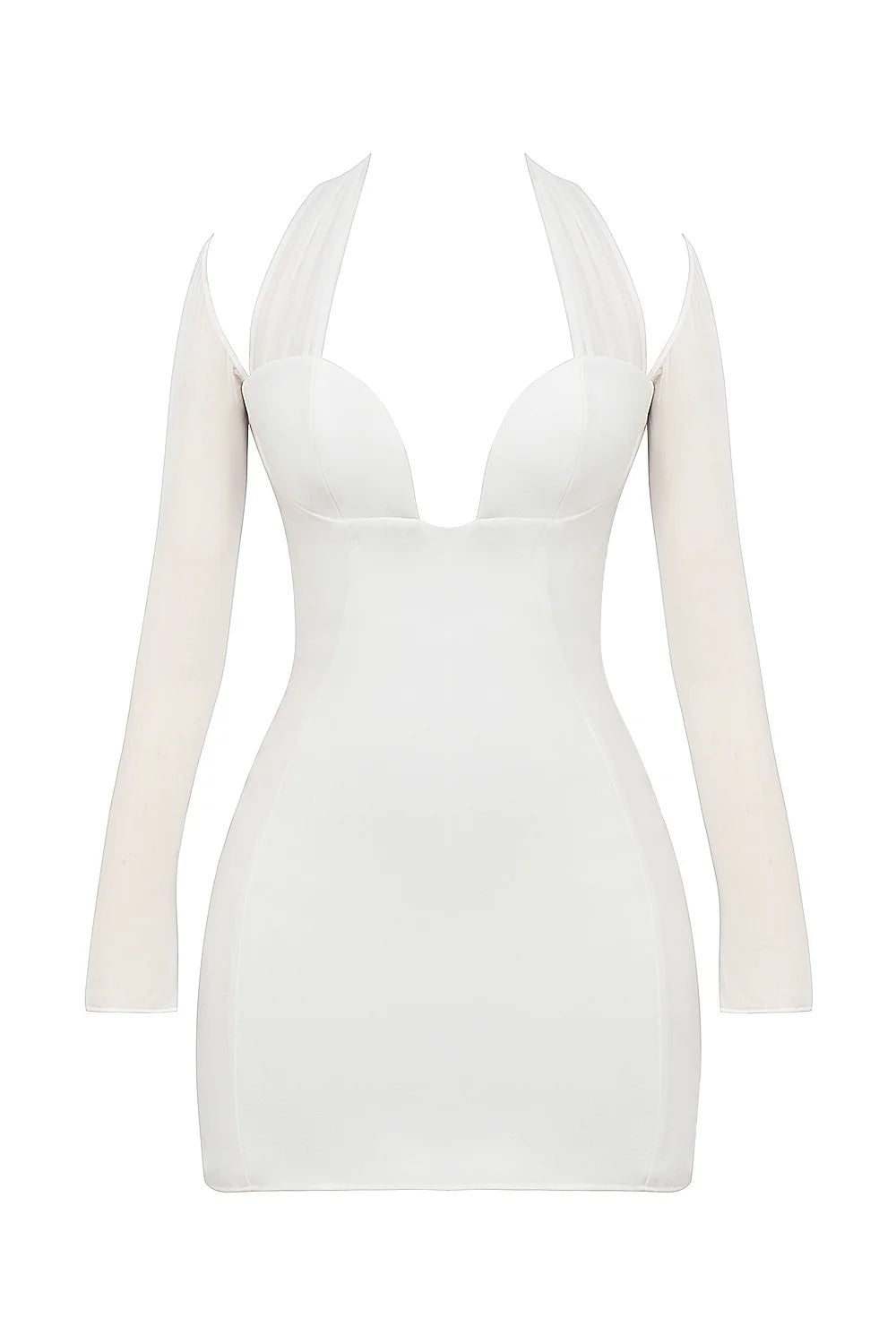 white plunge mini dress