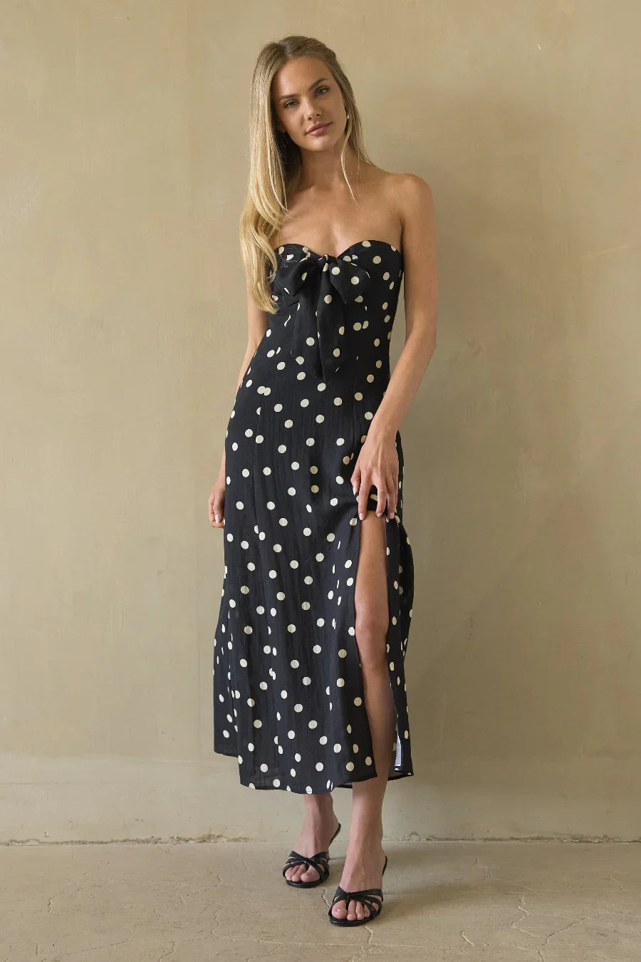 Jenae Linen Polka Dot Midi Dress