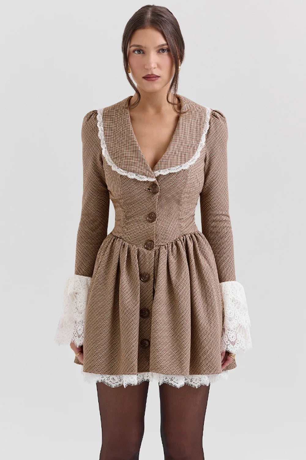 brown puppytooth check mini dress sale