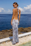 LOTUS HALTER COWL MAXI DRESS STEEL VIPER