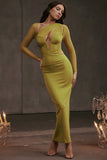 chartreuse plunge maxi dress
