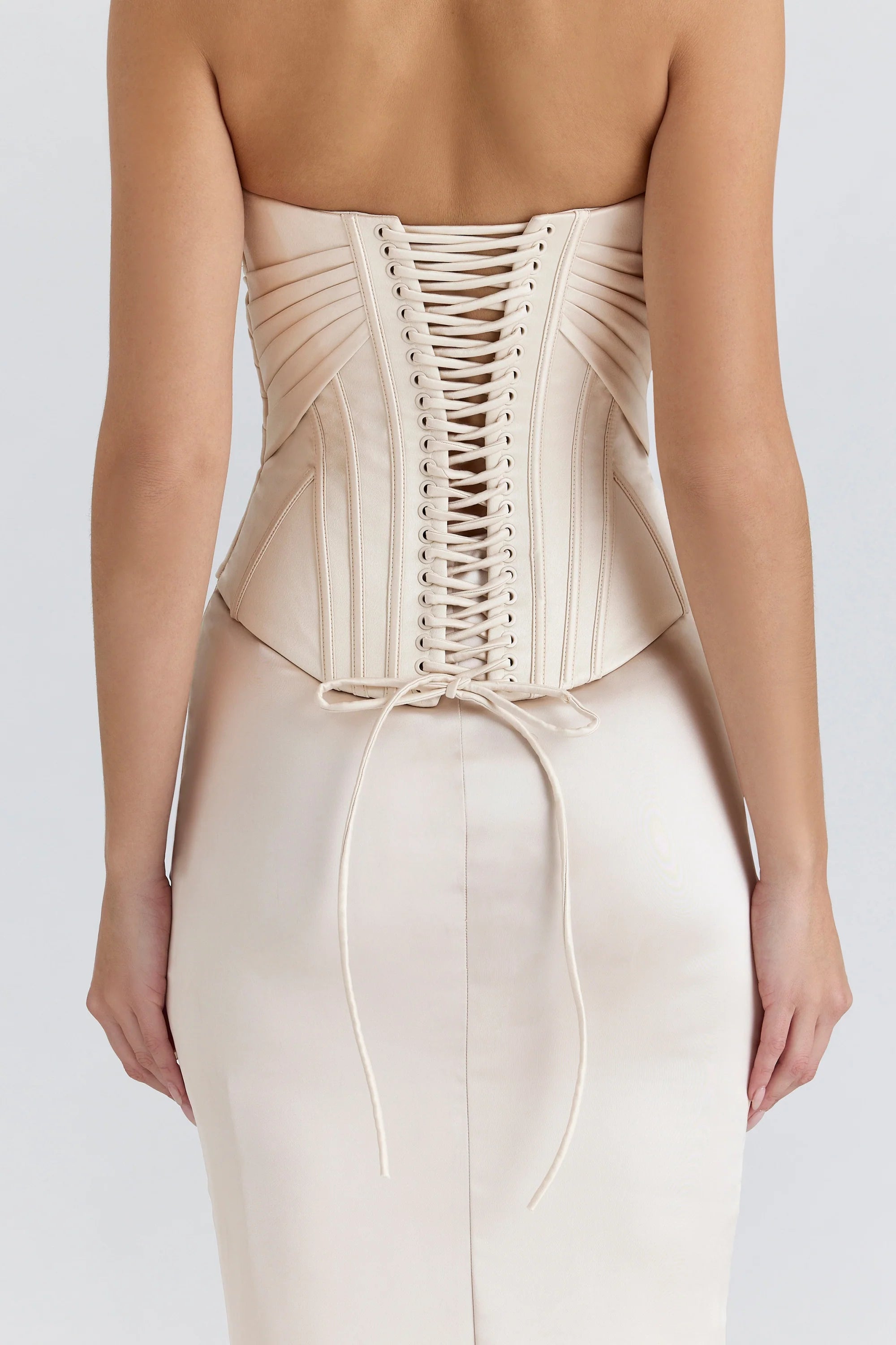 ivory satin corset maxi gown limited edition