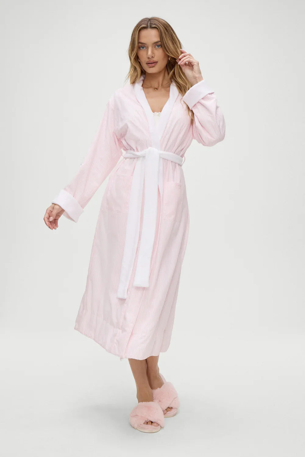 Chateau Terry Robe Pink Stripe