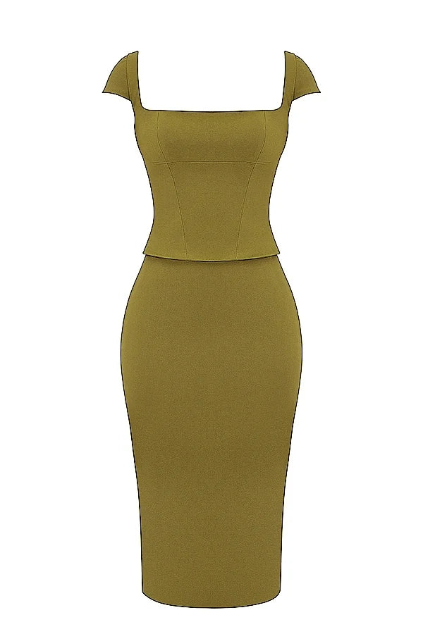 olive corset midi dress