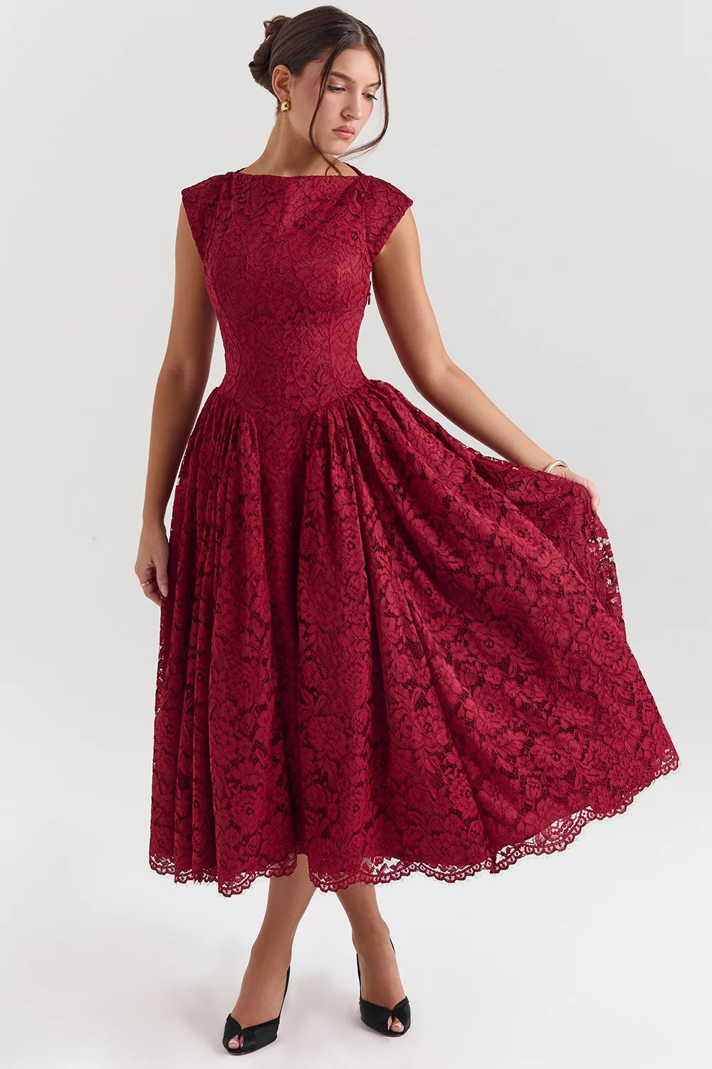 berry lace backless midi dress sale