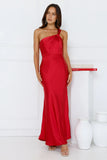 Graceful Elegance One Shoulder Satin Maxi Dress Red
