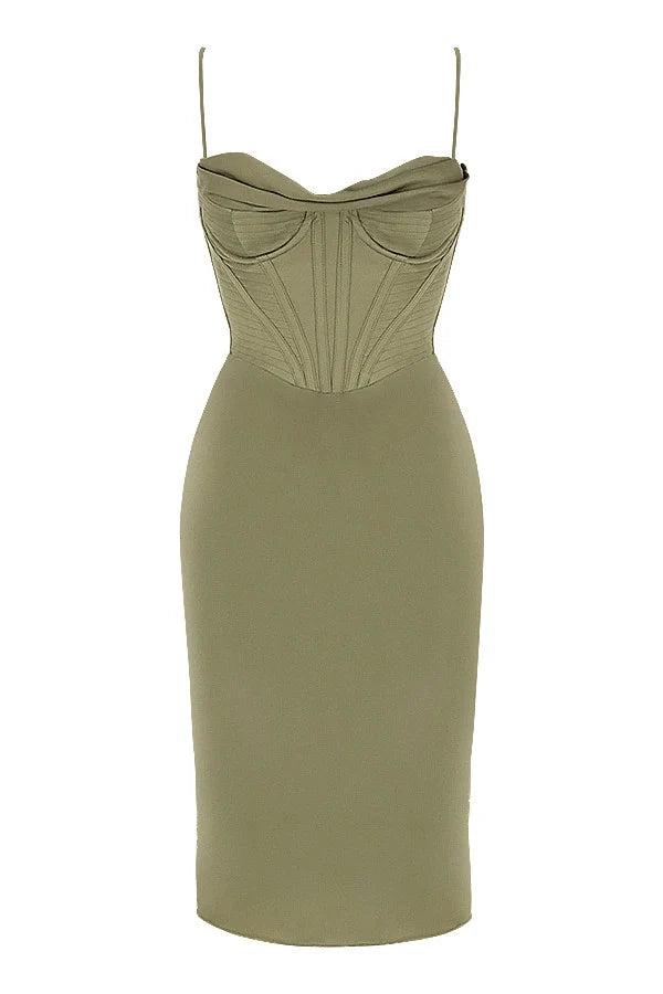 olive corset slip dress
