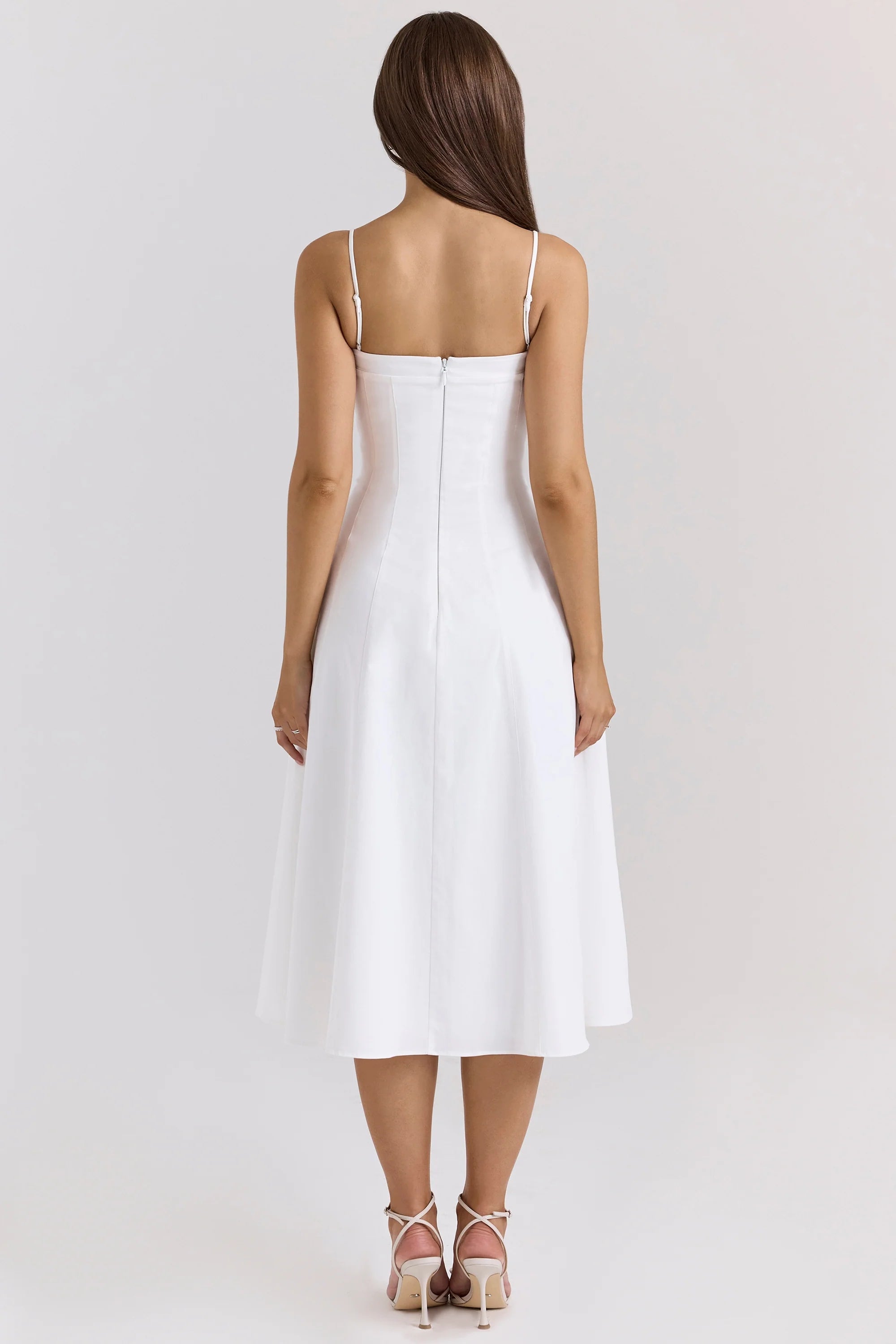 white stretch cotton a line midi sundress