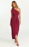 Namaari Midi Dress Faux Wrap One Shoulder Dress in Wine