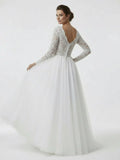 Bohemian Long Sleeves Lace Button Back A Line Modest Wedding Dresses