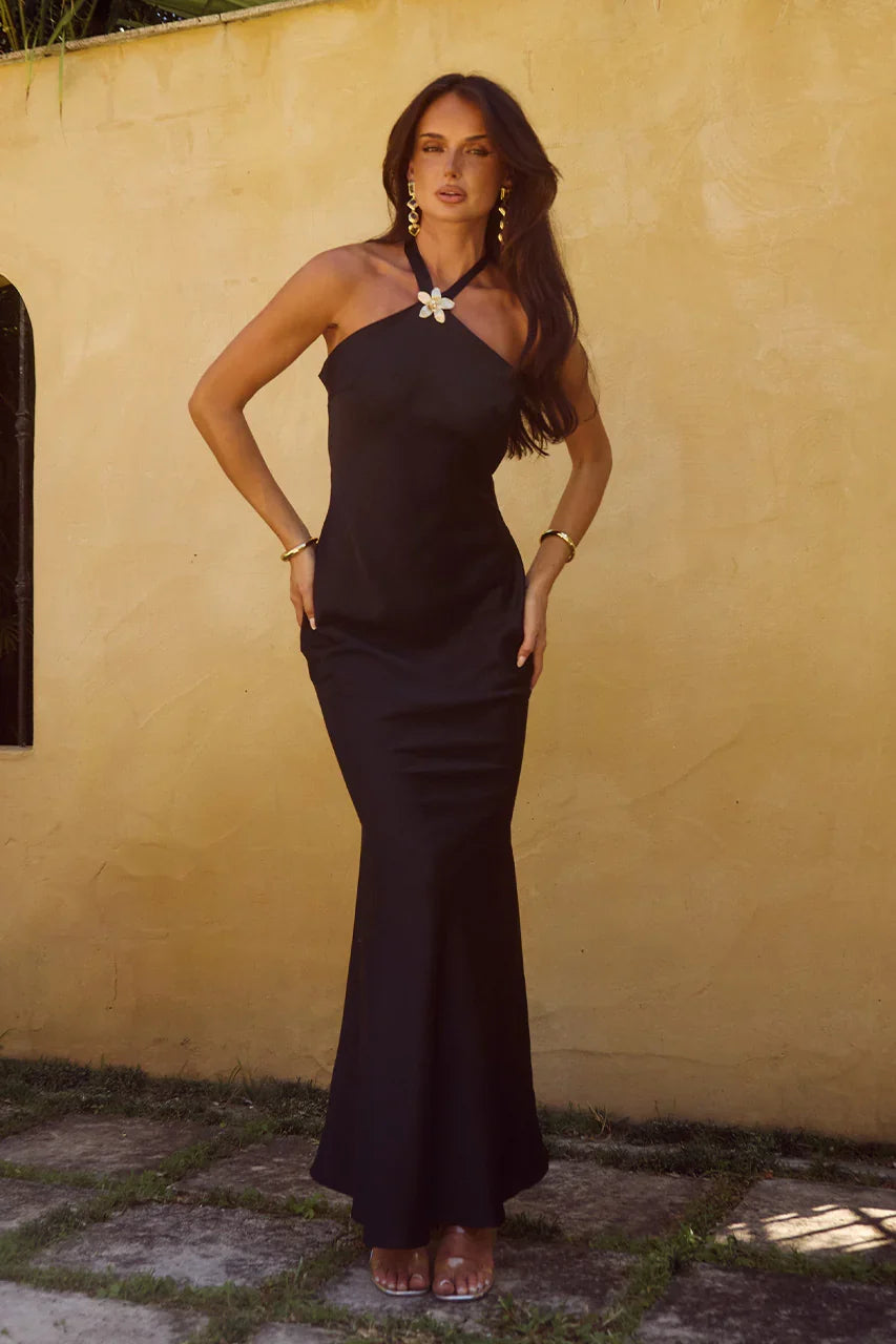 CHARA LOW CROSS BACK MAXI DRESS BLACK