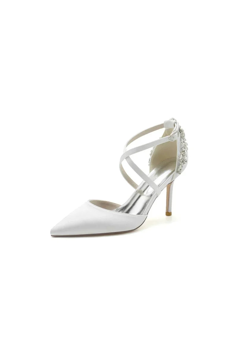 Pointed Toe Cross Strap With Rhinestones Stiletto Heels