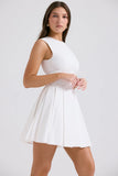 white pleated cotton mini dress