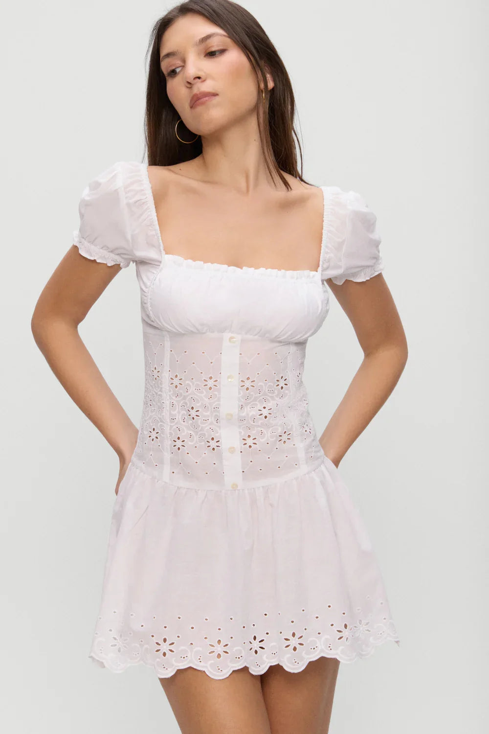 Lucien Cotton Embroidered Mini Dress Optic White