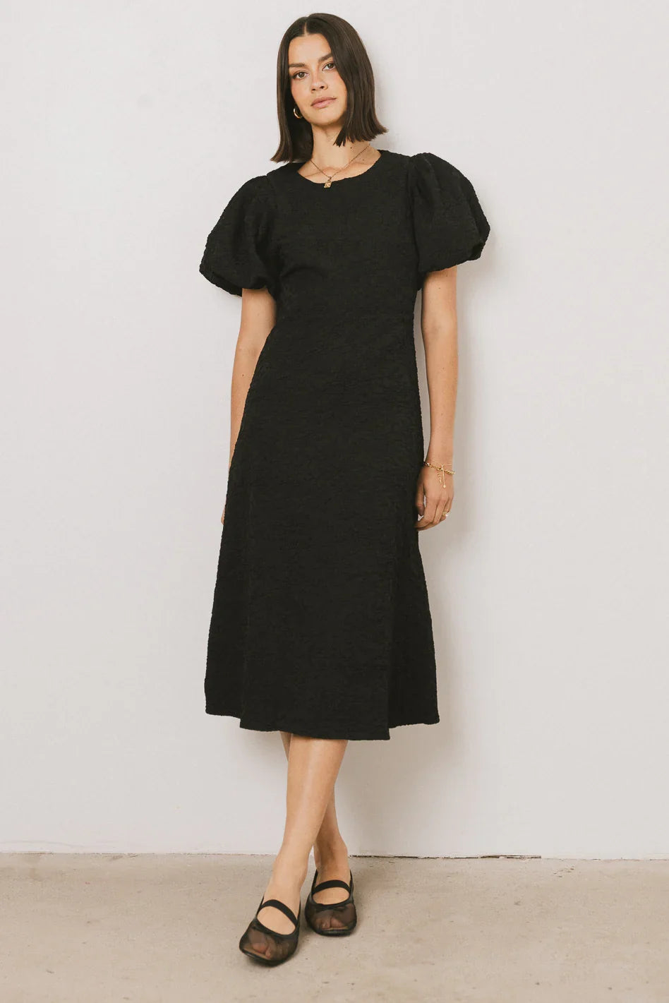 Henry Textured Midi Dress in Black