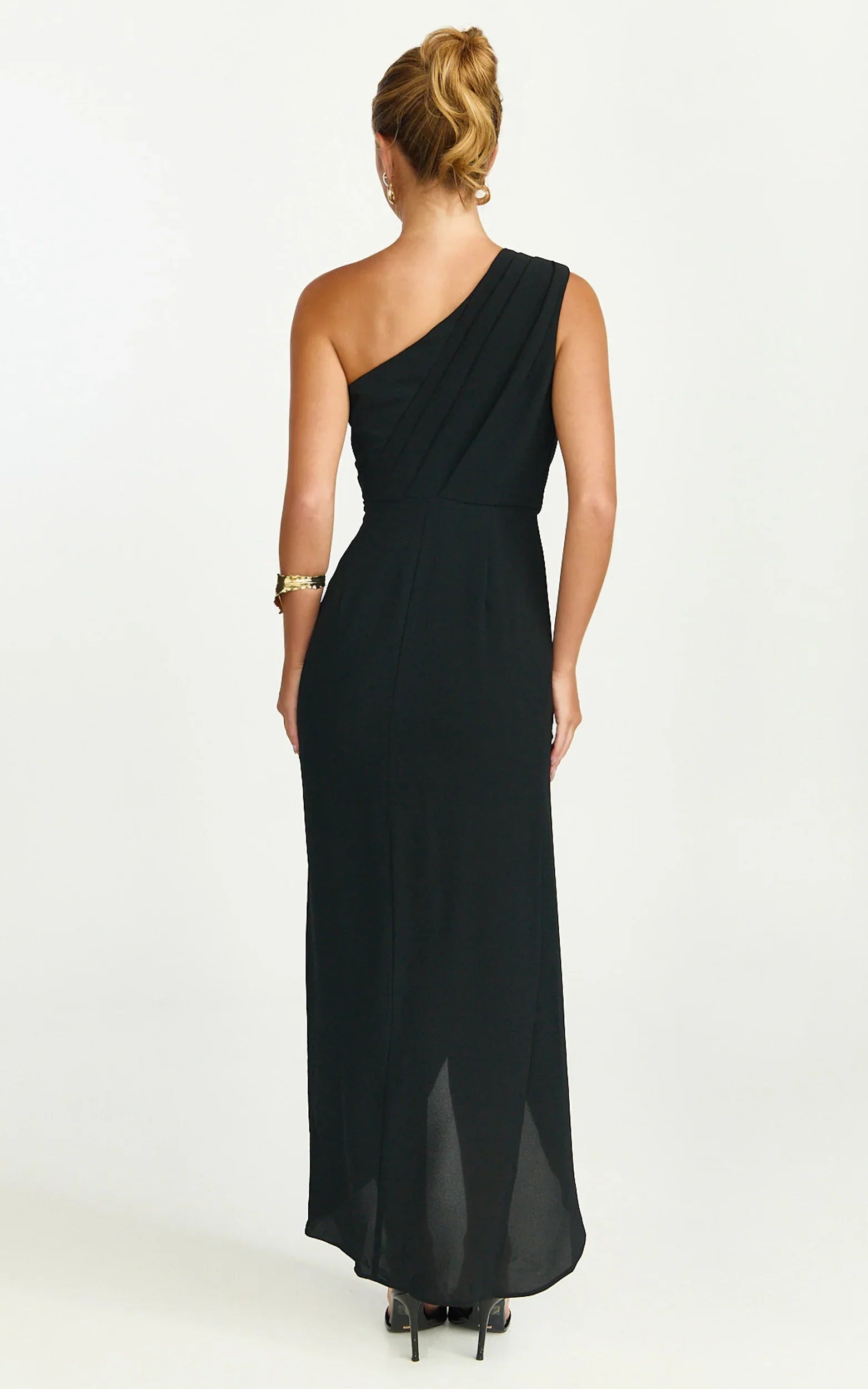 Namaari Midi Dress Faux Wrap One Shoulder Dress in Black