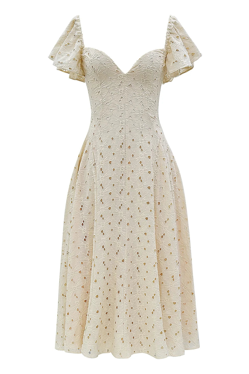 cream tea broderie anglais midi dress