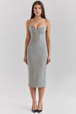 light grey mesh panelled bodycon midi dress