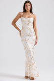 white gold jacquard satin gown